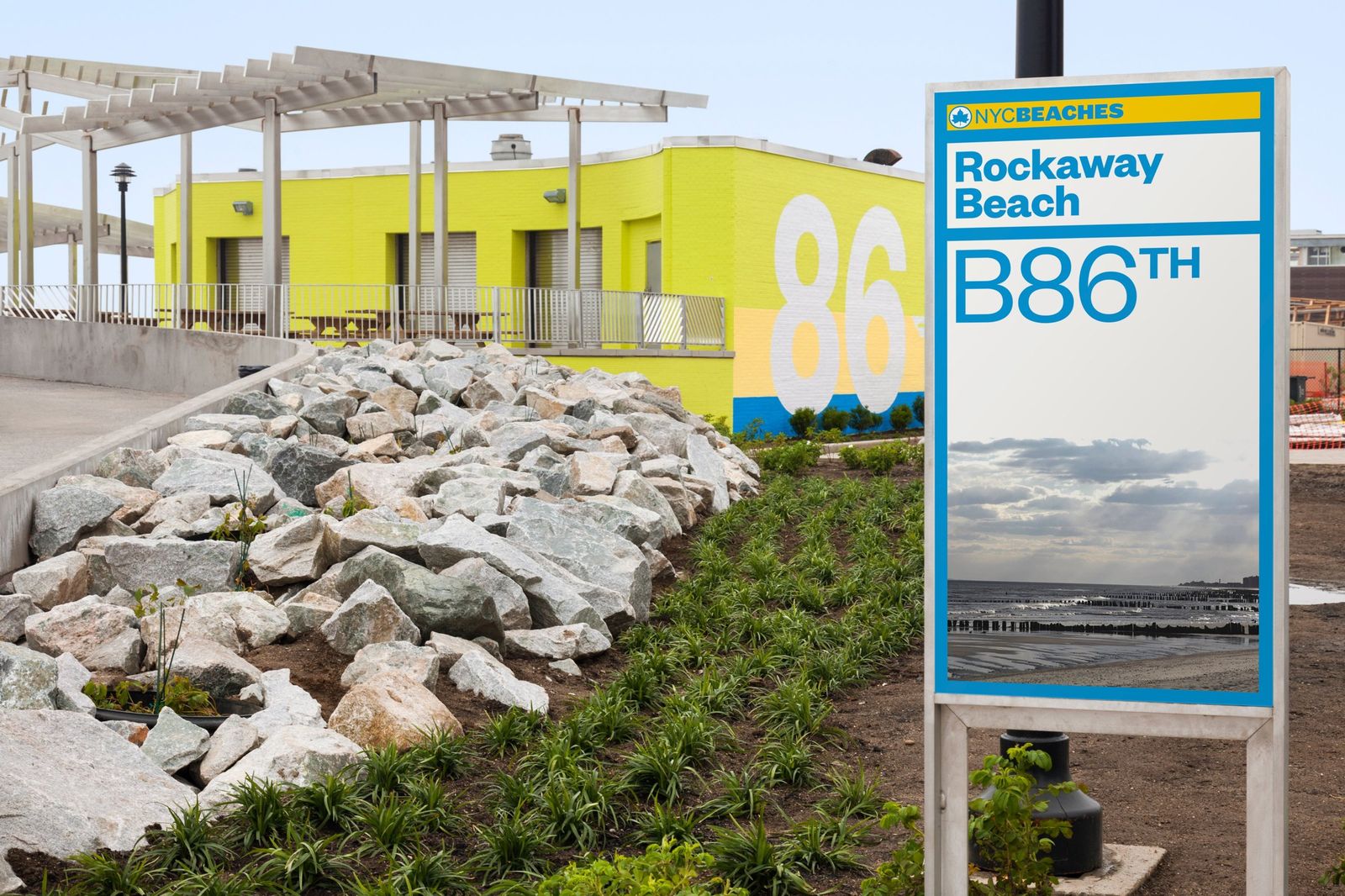 Rockaway Beach B86th Street beach sign installed by AIS during the post-Superstorm Sandy NYC beaches restoration
